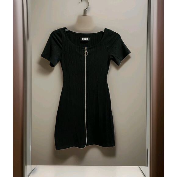REFORMATION Rania Ribbed Zipper Black Mini Dress NOWT - Picture 7 of 9